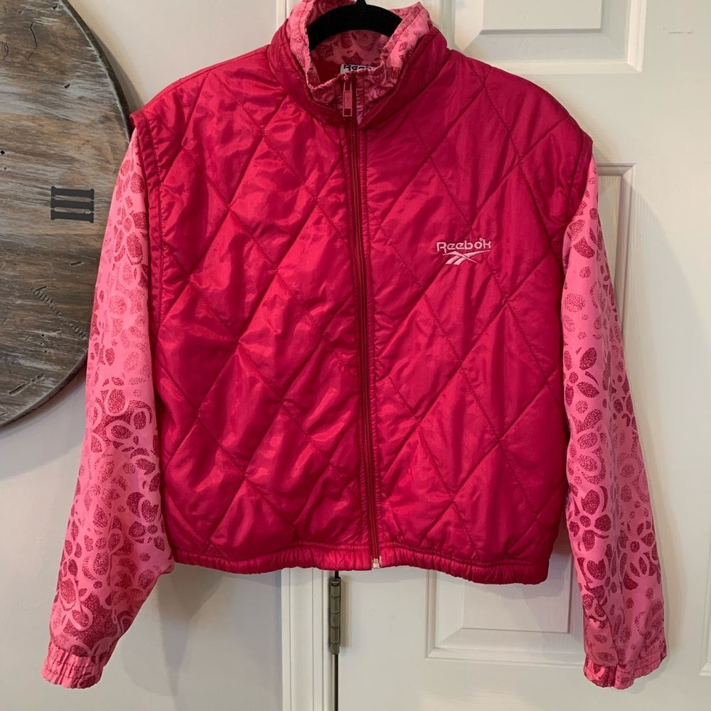 Reebok Vintage Pink Puffer Zip Up Jacket M EUC - Picture 1 of 5